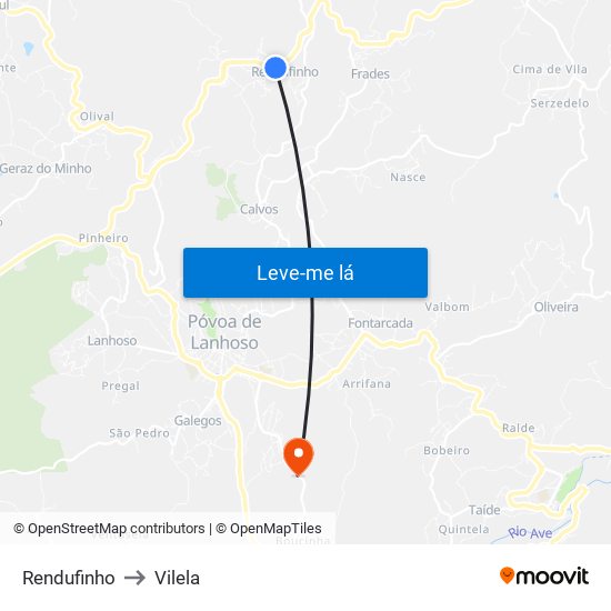 Rendufinho to Vilela map