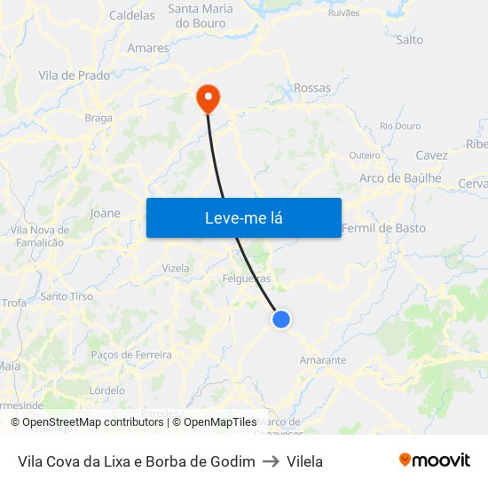 Vila Cova da Lixa e Borba de Godim to Vilela map