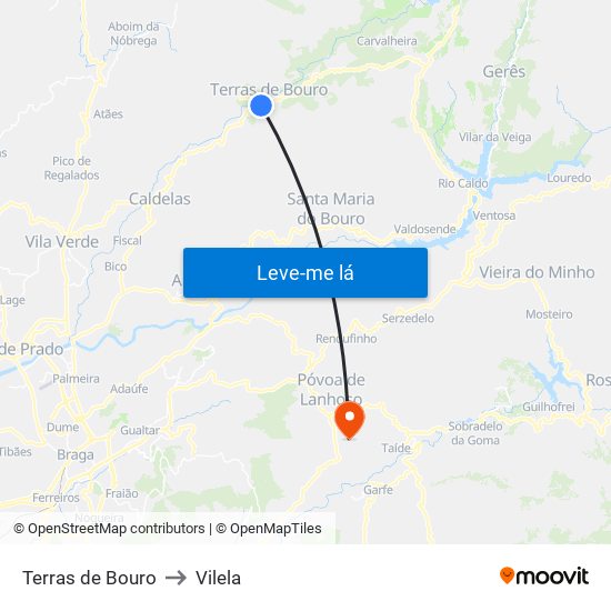 Terras de Bouro to Vilela map