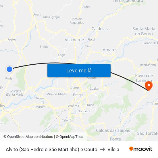 Alvito (São Pedro e São Martinho) e Couto to Vilela map