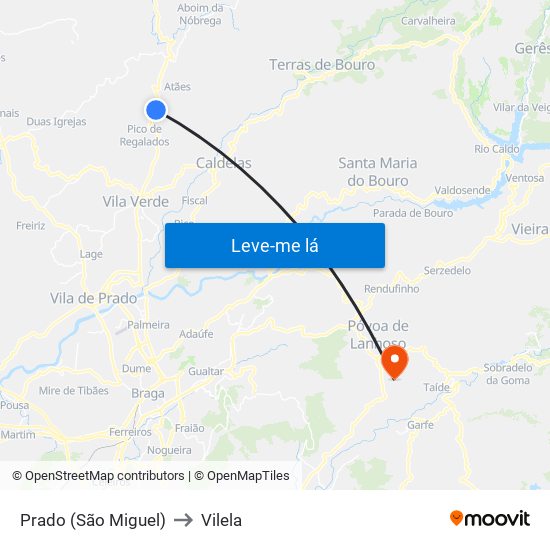 Prado (São Miguel) to Vilela map