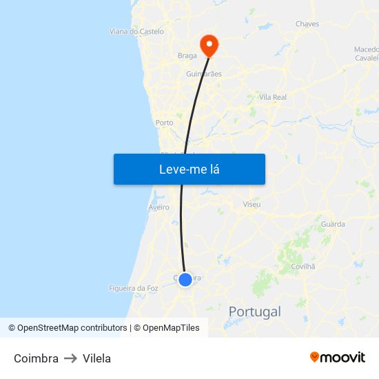 Coimbra to Vilela map
