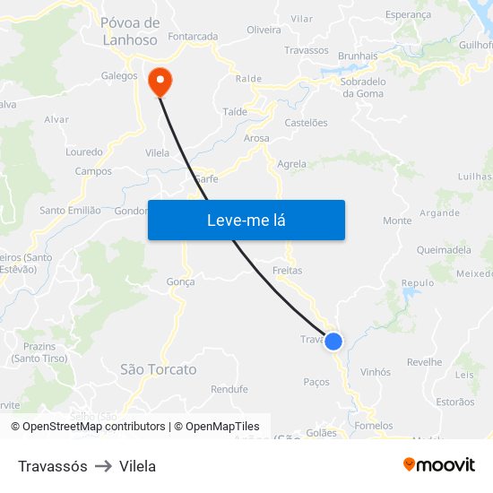 Travassós to Vilela map