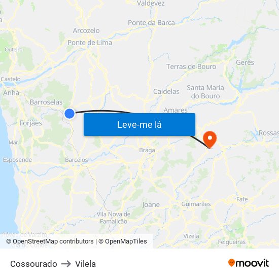 Cossourado to Vilela map