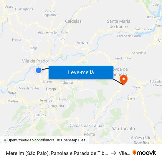 Merelim (São Paio), Panoias e Parada de Tibães to Vilela map