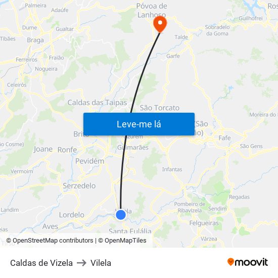 Caldas de Vizela to Vilela map