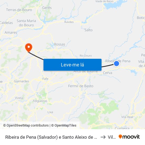 Ribeira de Pena (Salvador) e Santo Aleixo de Além-Tâmega to Vilela map