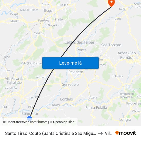 Santo Tirso, Couto (Santa Cristina e São Miguel) e Burgães to Vilela map