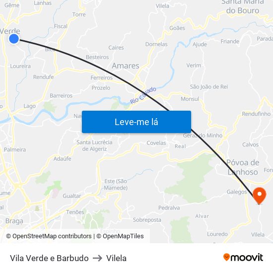 Vila Verde e Barbudo to Vilela map