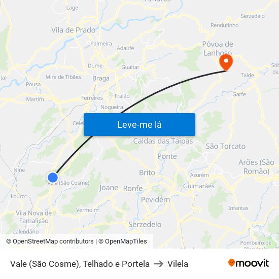 Vale (São Cosme), Telhado e Portela to Vilela map