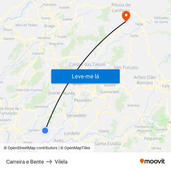 Carreira e Bente to Vilela map