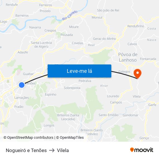 Nogueiró e Tenões to Vilela map