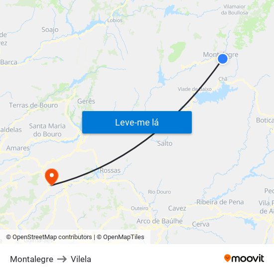 Montalegre to Vilela map