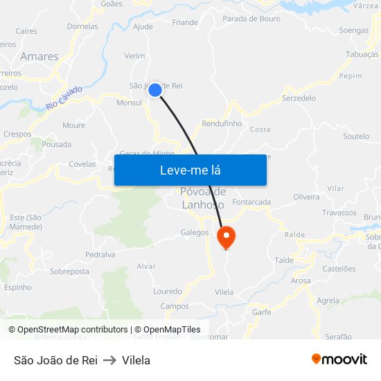 São João de Rei to Vilela map