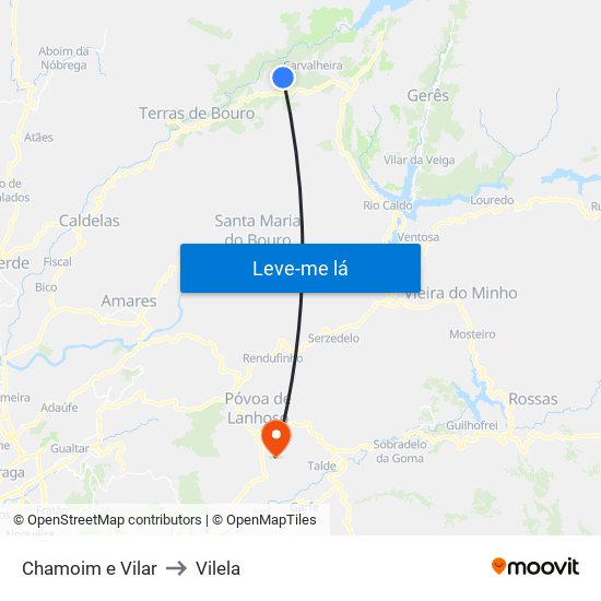 Chamoim e Vilar to Vilela map