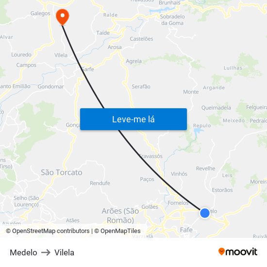 Medelo to Vilela map