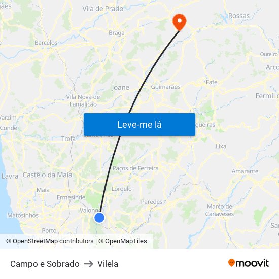 Campo e Sobrado to Vilela map