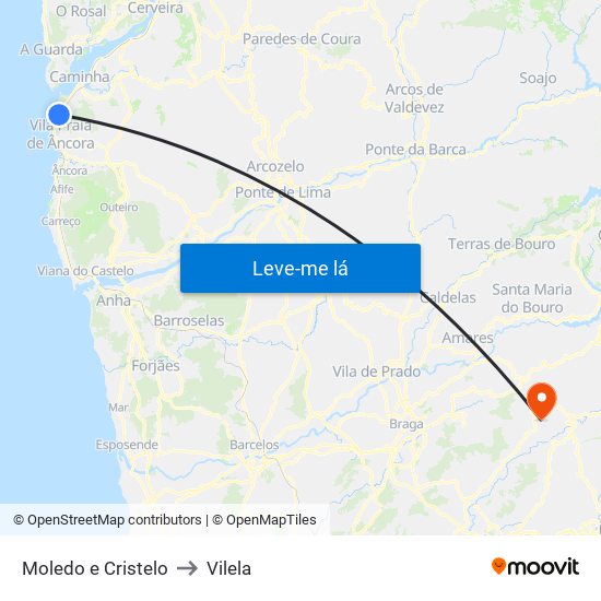 Moledo e Cristelo to Vilela map