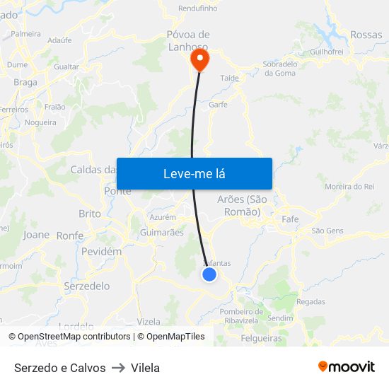 Serzedo e Calvos to Vilela map
