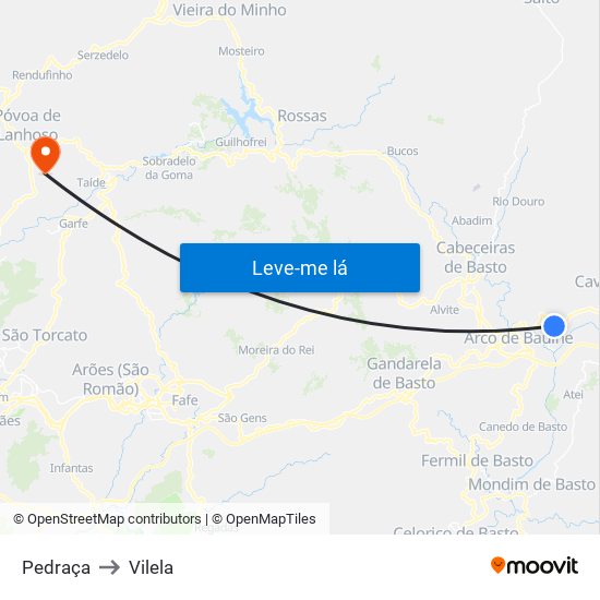 Pedraça to Vilela map