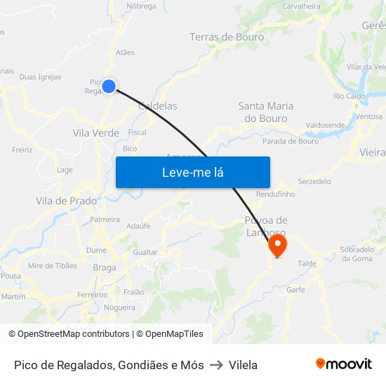 Pico de Regalados, Gondiães e Mós to Vilela map