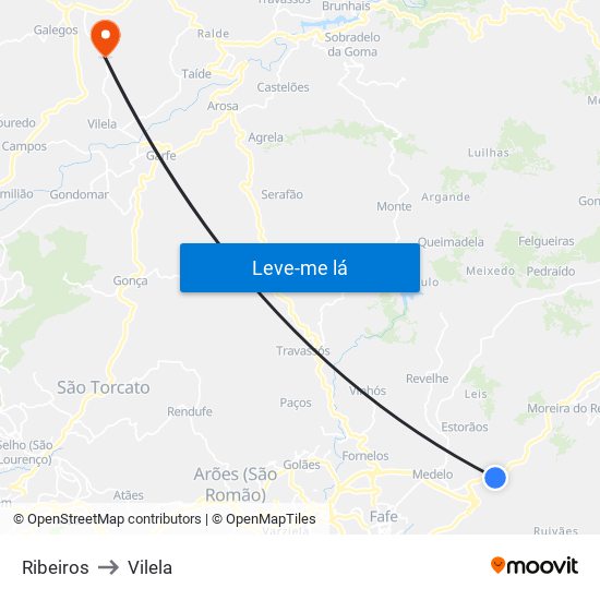 Ribeiros to Vilela map