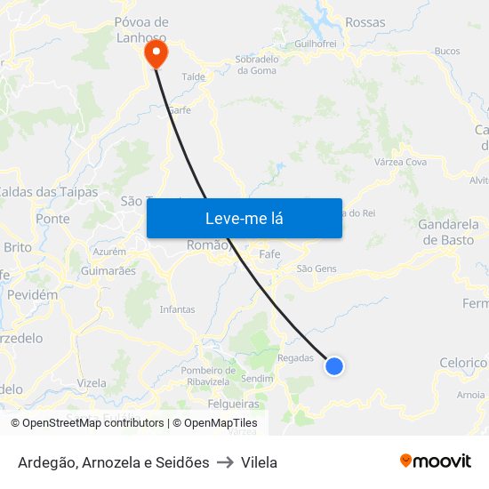 Ardegão, Arnozela e Seidões to Vilela map