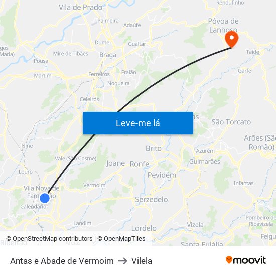 Antas e Abade de Vermoim to Vilela map