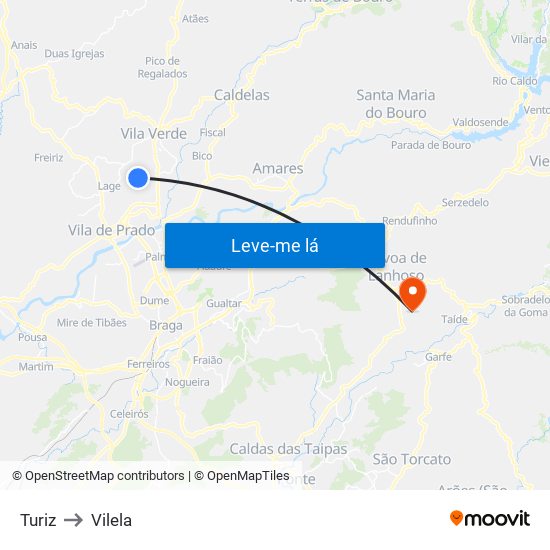 Turiz to Vilela map