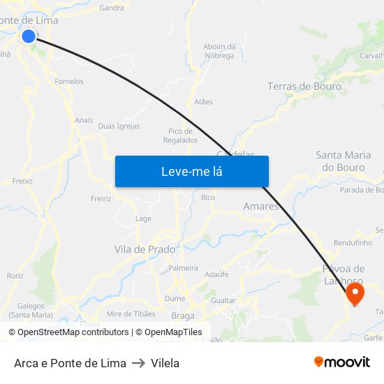 Arca e Ponte de Lima to Vilela map