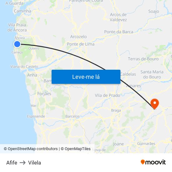 Afife to Vilela map