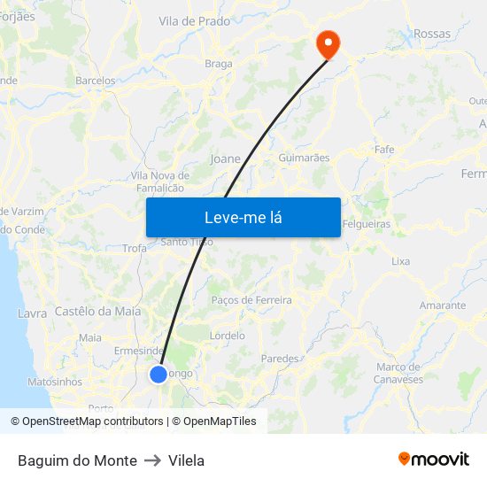 Baguim do Monte to Vilela map