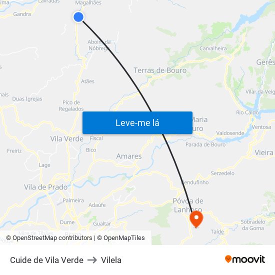 Cuide de Vila Verde to Vilela map