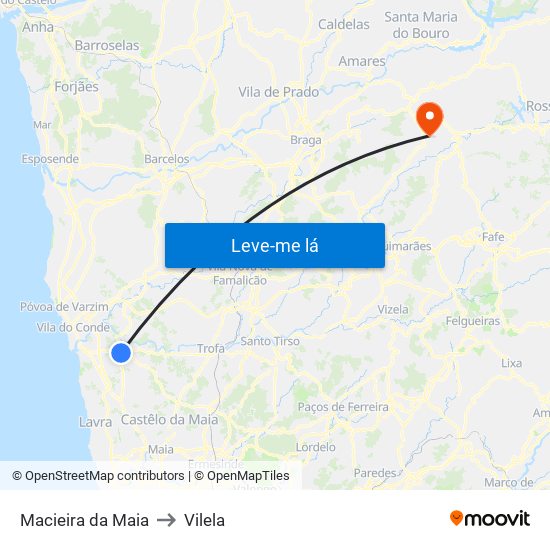 Macieira da Maia to Vilela map