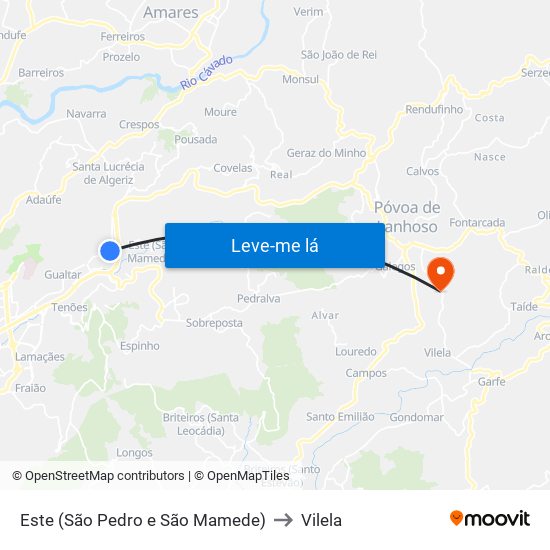 Este (São Pedro e São Mamede) to Vilela map