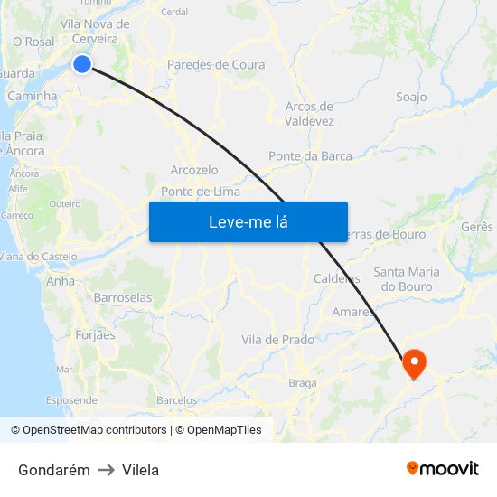 Gondarém to Vilela map