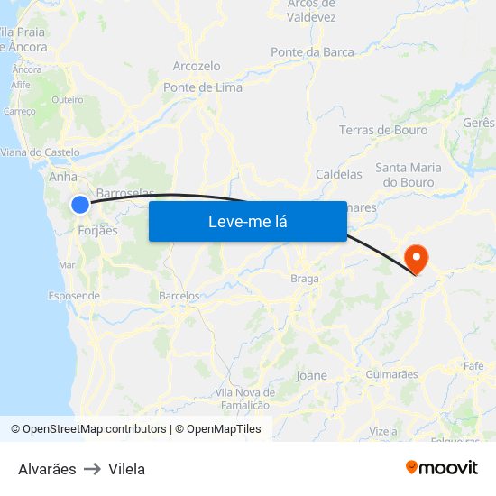 Alvarães to Vilela map