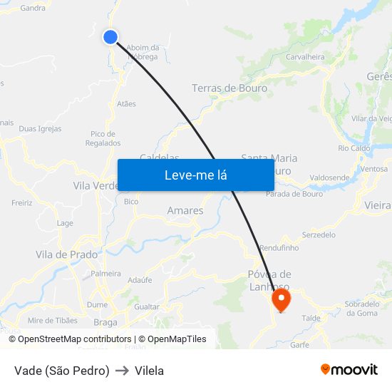 Vade (São Pedro) to Vilela map