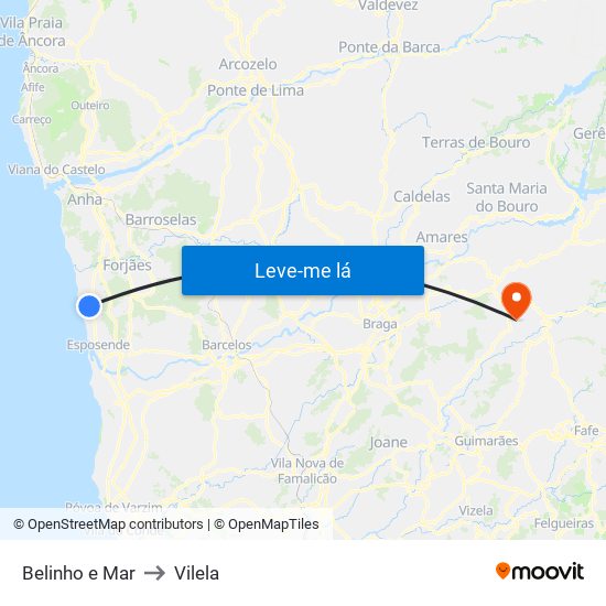 Belinho e Mar to Vilela map