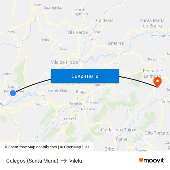 Galegos (Santa Maria) to Vilela map