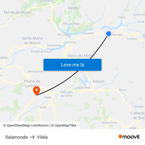 Salamonde to Vilela map