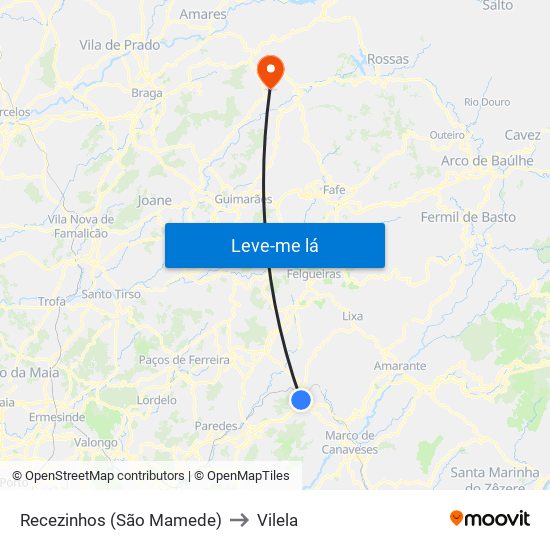 Recezinhos (São Mamede) to Vilela map