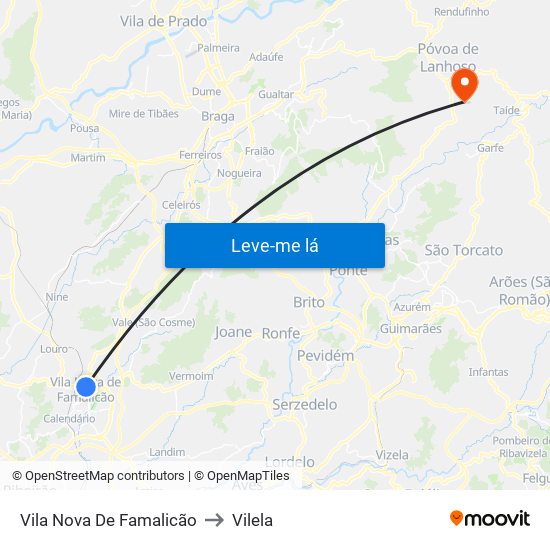 Vila Nova De Famalicão to Vilela map