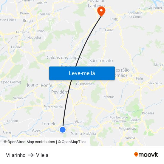 Vilarinho to Vilela map