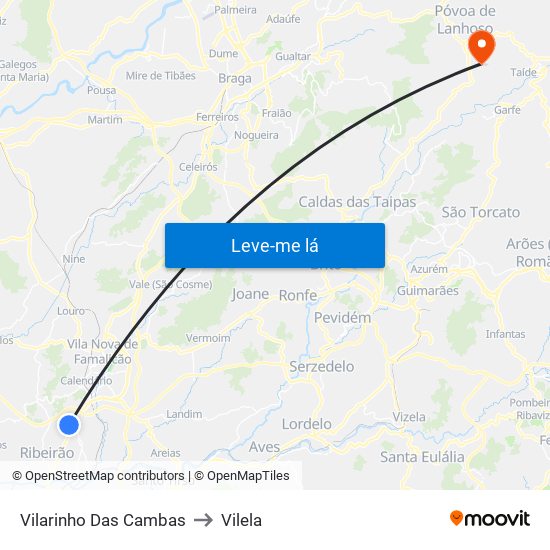 Vilarinho Das Cambas to Vilela map