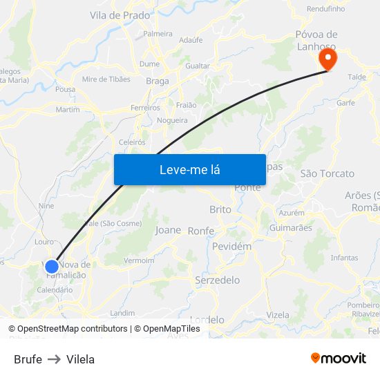Brufe to Vilela map