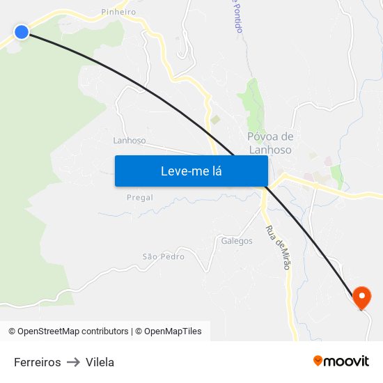 Ferreiros to Vilela map