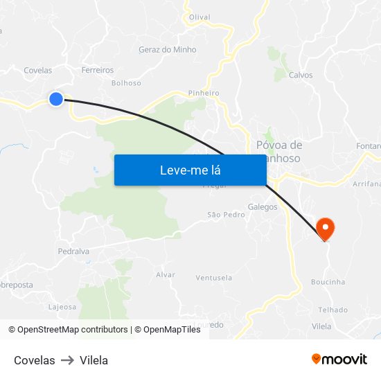 Covelas to Vilela map