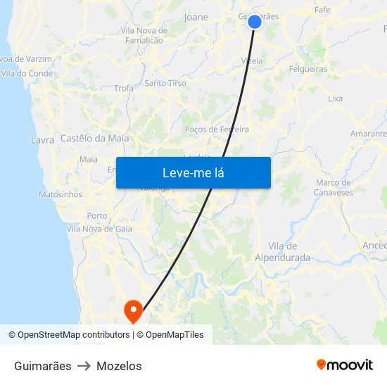 Guimarães to Mozelos map