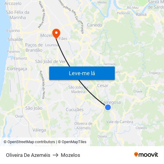 Oliveira De Azeméis to Mozelos map